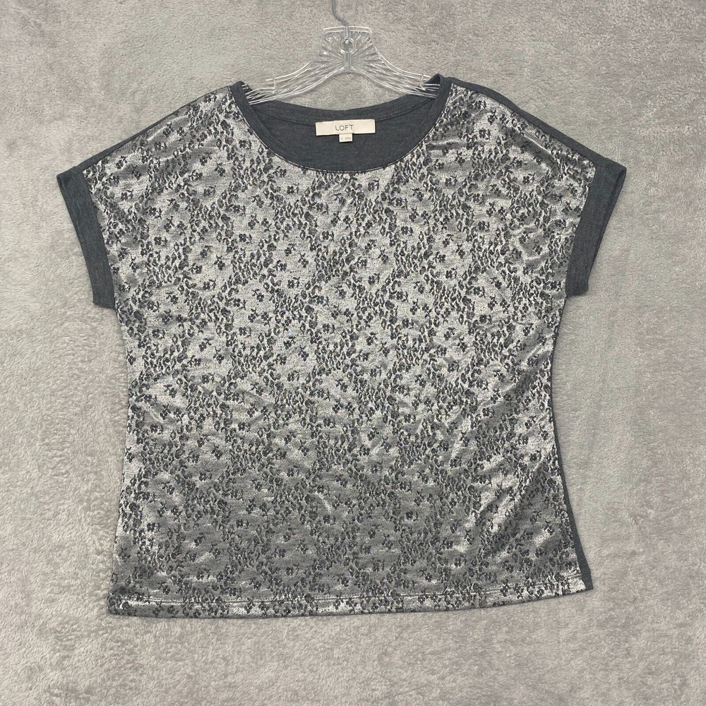 Loft Shirt Womens Small Gray Silver Dolman Short Sleeve Pullover Round Neck Top